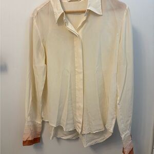 Chloe Cream Silk Button-Down Shirt with Blush and Rust Cuff Detail